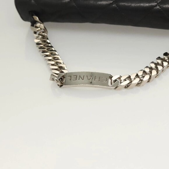 CHANEL Matelasse Chain Hand Bag Lamb Skin Black Silver CC Auth 133037 - Picture 8 of 16